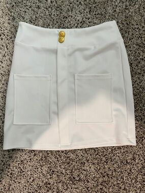 SHEIN White Mini Skirt with Gold Buttons